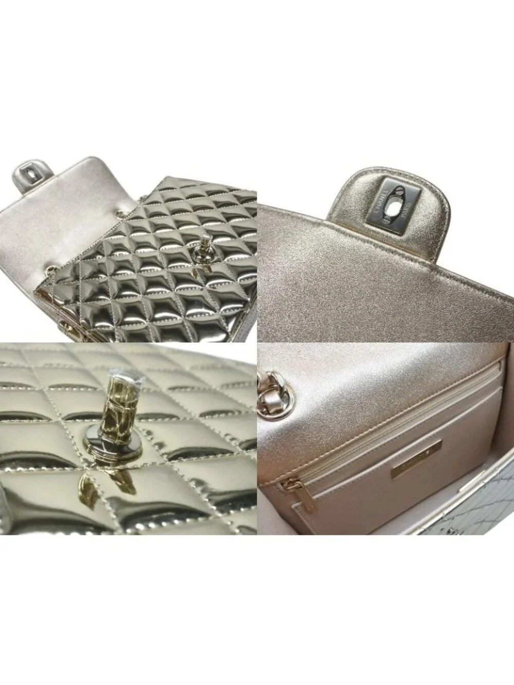 Chanel Quilted Patent Leather Chain Backpack Gold Random Plate